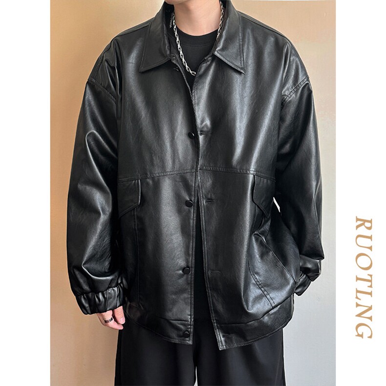 现货-秋季皮衣外套男宽松休闲PU机车皮夹克潮流A584-P90,男装夹克,电商A351