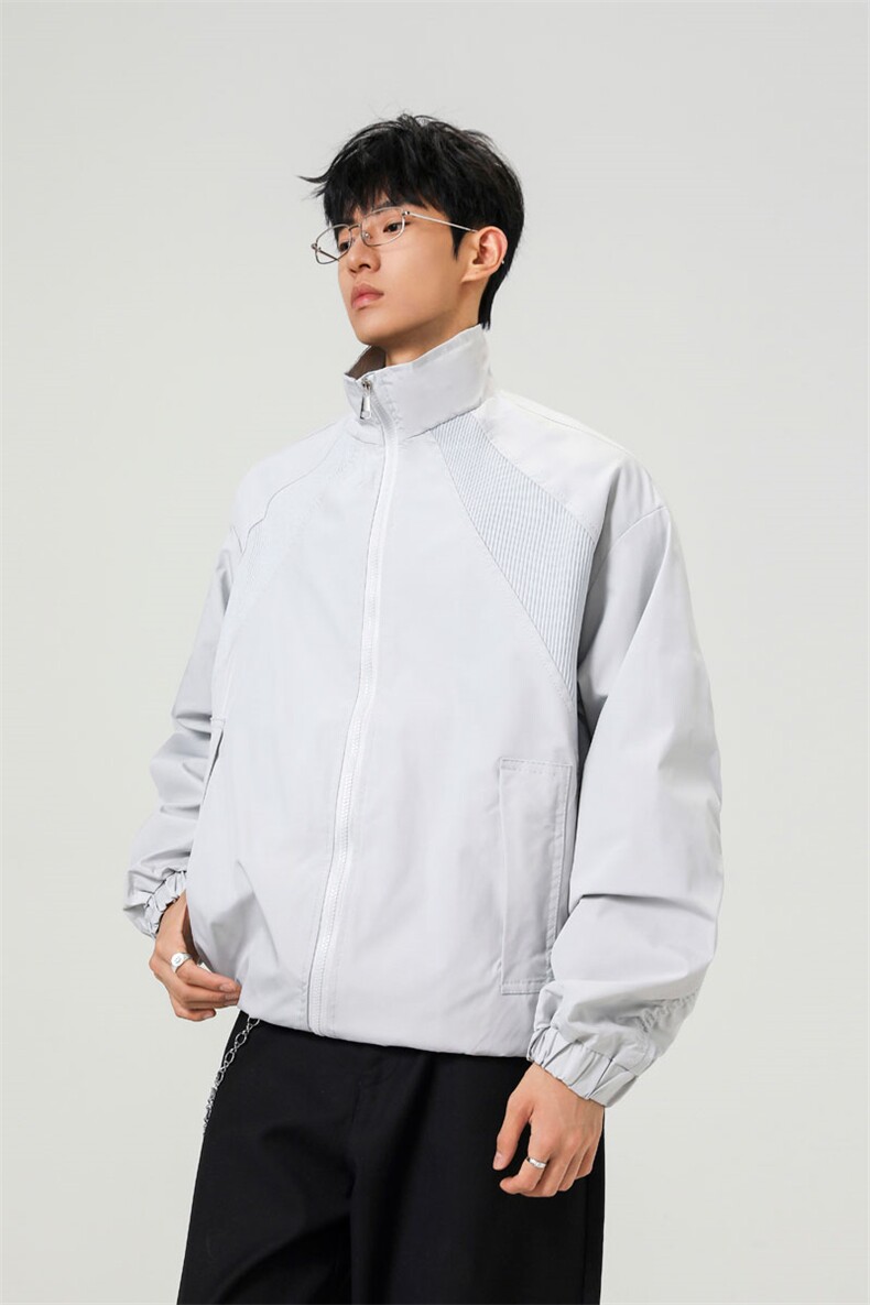 美式罗纹拼接袖子褶皱大码M-5XL教练夹克男JK78056P69控105,男装夹克,星座227-7