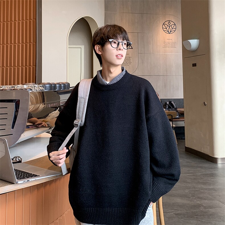 宽松男士冬季宽松慵懒简约内搭打底针织衫毛衣白B219-M001-P45,男装针织衫/毛衣,电商B219