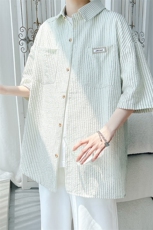 夏季潮流大码宽松百搭撞色贴标条纹短袖衬衫DC2218-P38【特价】，男装T恤，电商A007