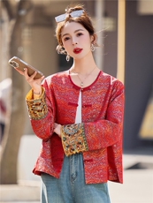 现货2026年春款新中式高级提花面料重工刺绣袖口欧货bao款短外套，女装短外套，众宇琦