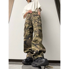 复古多口袋迷彩工装裤男女宽松高街束脚直筒拖地裤子潮K1112，男装休闲裤，星座1116A-1（原606A）