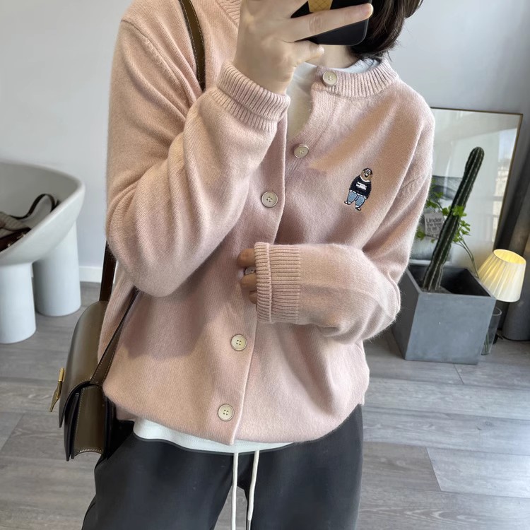 时尚气质百搭简约潮流长袖单排扣显瘦羊毛衫2024年秋季,女装羊毛衫,德聚羊绒