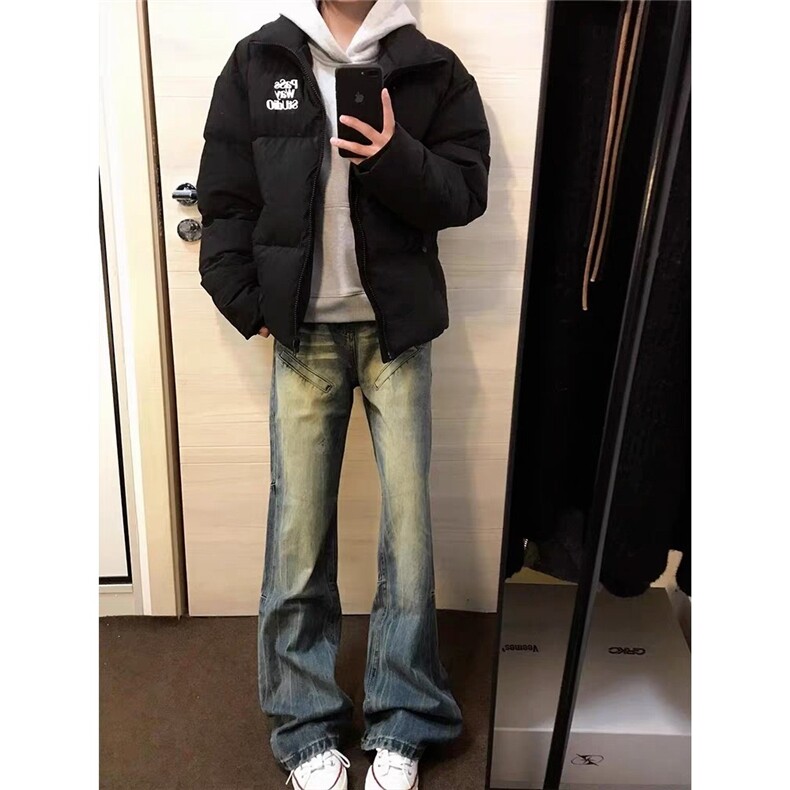 牛仔裤男直筒宽松阔腿美式高街风裤设计感长裤男装牛仔裤NZK9150,男装牛仔裤,星座302B-2