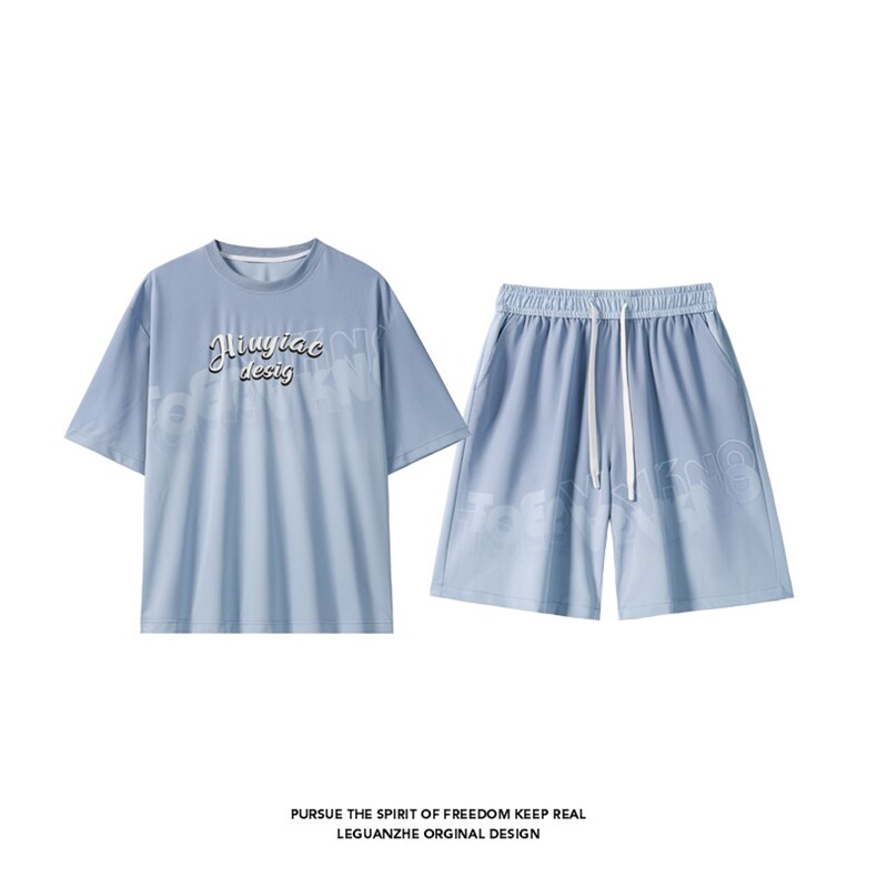 2025夏季新款港风白底大码冰丝运动短袖套装M-5XHQ25570-P60,男装休闲套装,电商A022