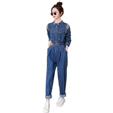 （现货）牛仔连体裤宽松韩版春秋季新款收腰显瘦工装长袖连体衣，女装连体裤，印象茜