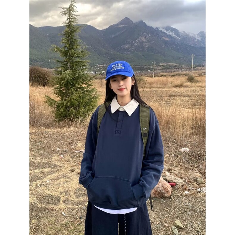 美式套头半拉链卫衣男春秋季潮牌重磅宽松休闲上衣高级感立领外套,女装短外套,星座506A