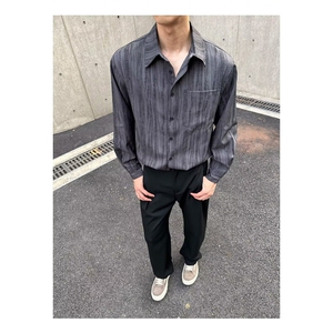 日系叠穿竖条纹长袖衬衫男女复古春秋季穿搭宽松休闲衬衣新款潮搭图片