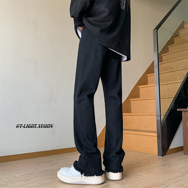 B221美式ins高街小众情侣款毛边微喇牛仔裤LK23004-P55控78,男装牛仔裤,电商B221