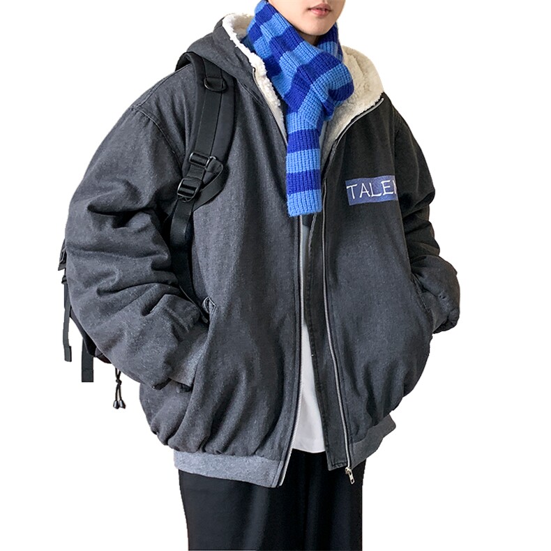 高品质休闲牛仔连帽羊羔毛衣潮流宽松服A161-521-P145控165,男装棉衣,电商A161