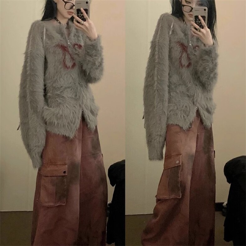 秋冬毛茸茸慵懒风开衫毛衣女新款慵懒风软糯糯针织衫LMY9533-P60,男装针织衫/毛衣,星座1008