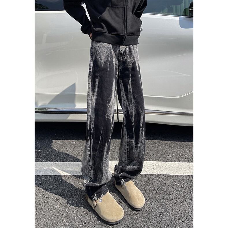 美式高街vibe小众扎染直筒牛仔裤货号K668P60,男装牛仔裤,电商A063