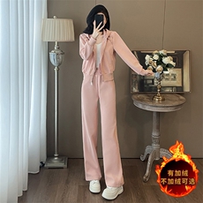 洋气减龄秋冬重工开衫休闲阔腿裤套装，女装套装/套裙，江南