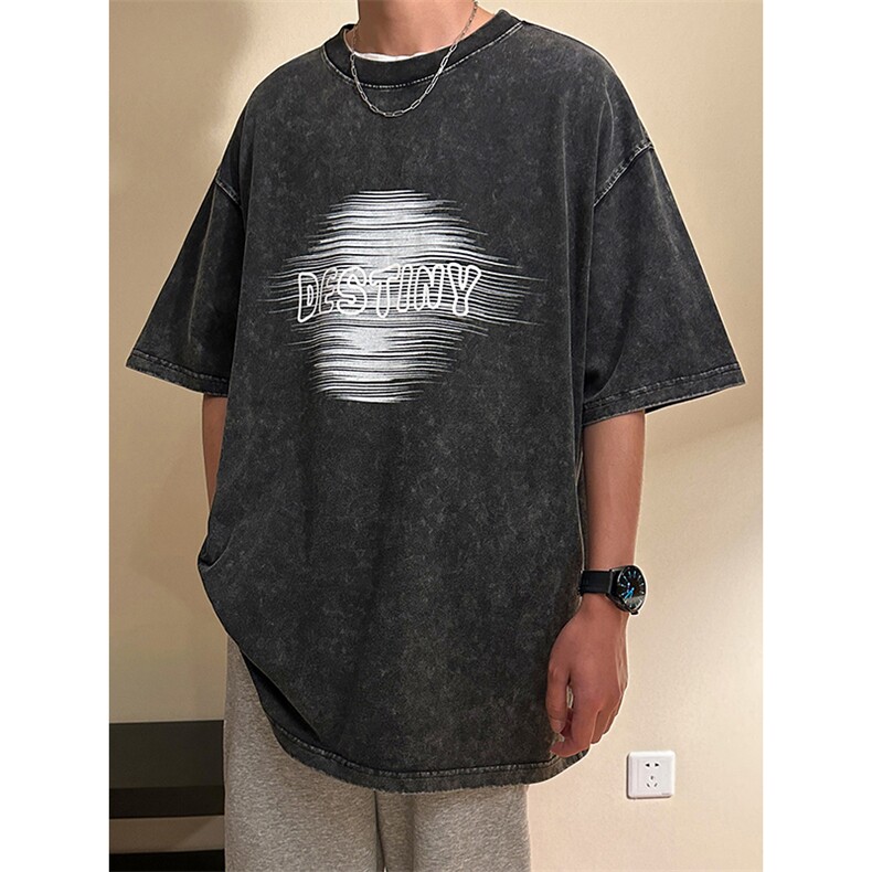 230克夏季新款水洗做旧宽松印花圆领短袖T恤男半袖潮D242P38,男装T恤,电商A335-1（原A458）