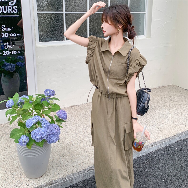 工装风休闲套装裙女2025年夏季新款韩系显瘦拉链上衣半身裙两件套,女装套装/套裙,维壹