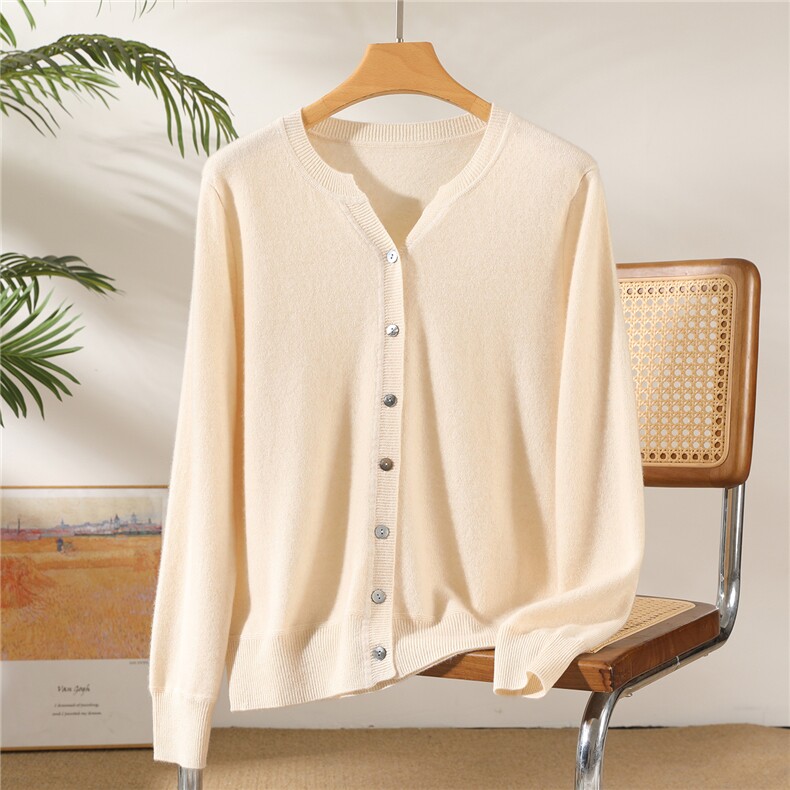 2025秋冬百搭时尚简约圆领开衫羊绒衫，女装羊绒衫，澳坤羊绒