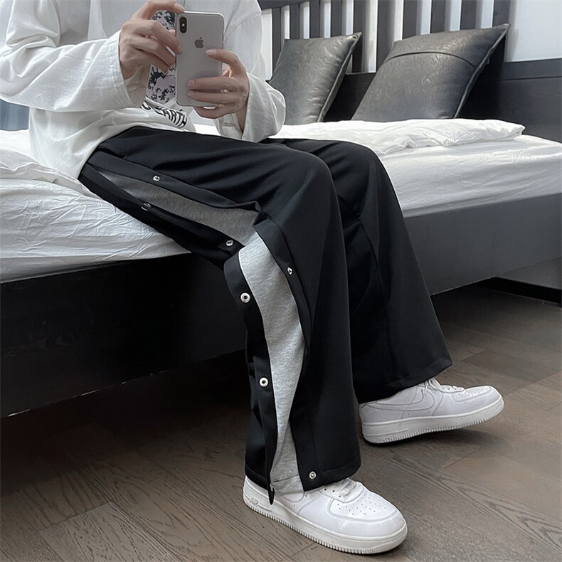 排扣裤男宽松阔腿潮牌ins高街痞帅韩版裤子休闲运动长裤KK871-P38,男装休闲裤,星座1008