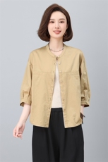 纯棉衬衫女七分袖2025夏装新款时尚漂亮小衫中年妈妈衬衣中袖上衣，女装衬衫，涵誉