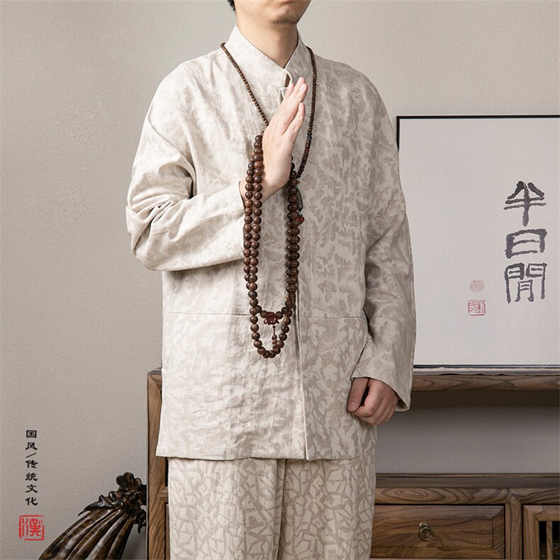 2025秋冬新款风男装棉麻提花立领唐装衬衫C285P85,男装衬衫,钱塘802
