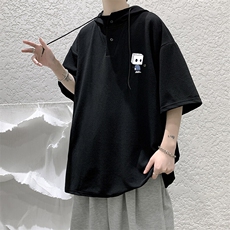 LD54400-P45NASA连帽短袖t恤男大码胖子带帽五分袖中袖，男装T恤，电商A040