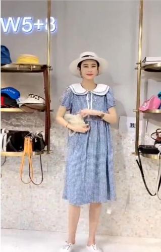 DG887夏季新款韩版甜美风双层娃娃领系带气质淑女连衣裙,女装连衣裙,L·H·X