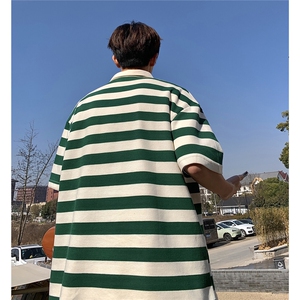 1美式港风条纹短袖polo衫大码M-5XL翻领短袖T恤男DP8761P40控59图片