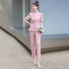 粉色西装套装女2024年夏天新款气质名媛高级感薄款垂感西服两件套，女装套装/套裙，韩美纤衣