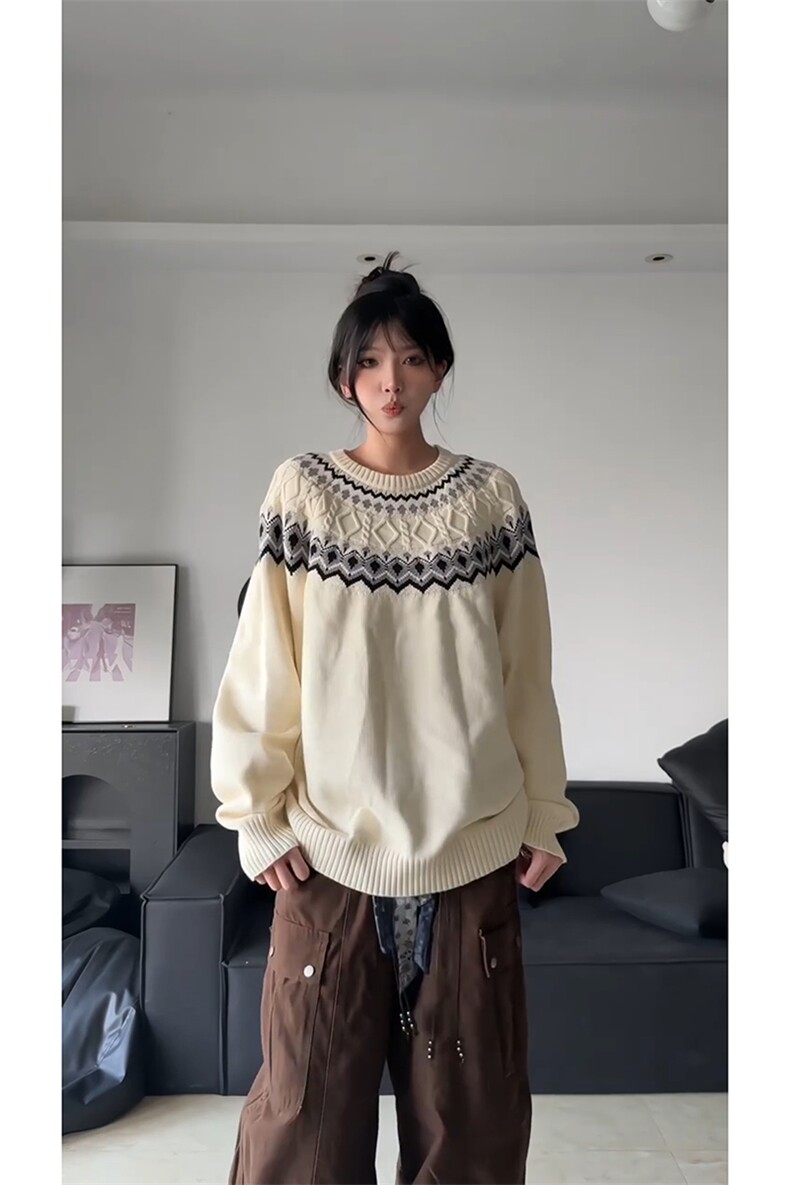 现货秋冬穿搭设计感提花针织衫宽松上衣男圆领软糯毛衣-A2351P52,男装针织衫/毛衣,电商B241