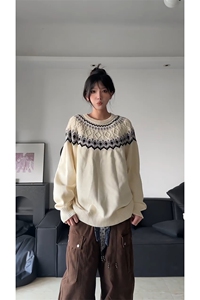 现货 秋冬穿搭设计感提花针织衫宽松上衣男圆领软糯毛衣-A2351P52图片