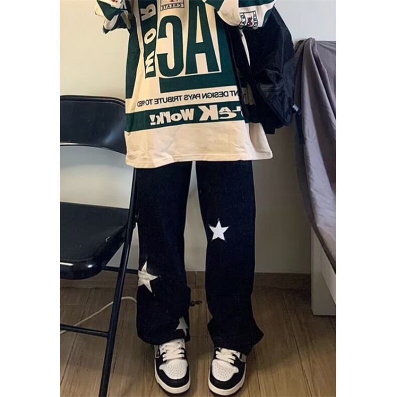 阔腿星星牛仔裤女秋冬新款宽松显瘦梨形身材直筒裤子N8315,男装牛仔裤,星座1116A（原606A-3）