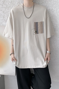 8XL-M 高品质纯棉美式复古宽松简约百搭学院风短袖T恤上衣男DX343图片