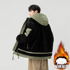 情侣棉服男士加绒加厚拼接工装保暖羊羔毛冬装外套M021-P135，男装棉衣，星座308B-2