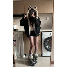 [网图]猫耳毛领夹棉衣座山雕连帽麂皮外套女5D4092-TP100178，男装棉衣，电商A102
