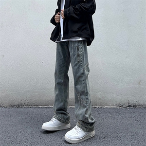 美式高街vibe风直筒长裤欧美痞帅男hiphop复古水洗牛仔裤图片
