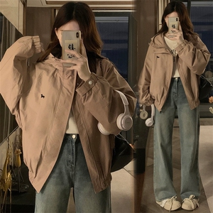 2024新款港风美式ins潮流宽松百搭连帽风衣夹克外套女 JK1257-P80图片