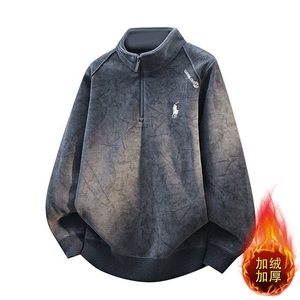 W25269-P55冬半高拉链领男士潮牌加绒加厚卫衣外套时尚打底衫图片