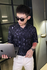 312A-106-P55新款社会小伙中袖衬衫韩版潮流男士五分袖衬衣A，男装T恤，星座312A-5