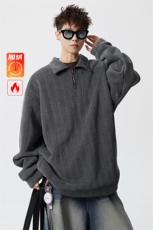 雪尼尔满天星半拉链翻领卫衣大码高级Polo衫外套LW610特P50加绒60，男装Polo衫，电商B215