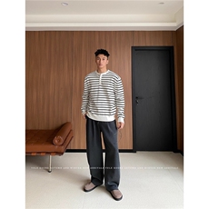GT46高质量冬季条纹打底毛衣男藏蓝色白色M到Xxl，男装T恤，星座506A