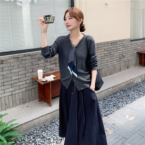 韩系轻熟风套装女2025秋季新款气质慵懒针织开衫高腰半身裙两件套图片
