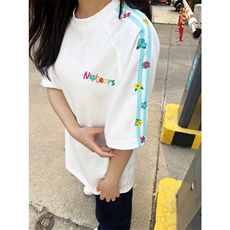 网图有货美式高街肩带刺绣短袖t恤男女拼接花卉宽松上衣A667-P35，男装T恤，星座1505