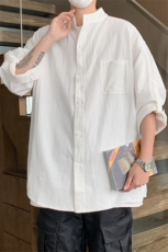 C1020/P28夏款衬衣立领五分中袖男女短袖衬衫七分袖大码，男装衬衫，电商A141