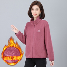 加绒卫衣外套女秋冬2025新款奥粒绒妈妈休闲加厚保暖立领短款开衫，女装卫衣/绒衫，奕阳依阁