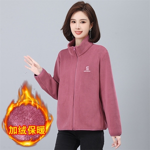 加绒卫衣外套女秋冬2025新款奥粒绒妈妈休闲加厚保暖立领短款开衫图片