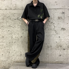 春装复古山本耀司小众风侧面褶皱拼接男女阔腿裤拖地堆叠西裤，男装西裤，星座909