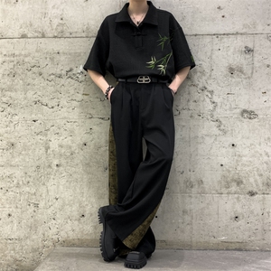 春装复古山本耀司小众风侧面褶皱拼接男女阔腿裤拖地堆叠西裤图片