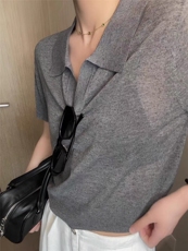 法式时尚显瘦百搭夏季新款女士翻领T恤，女装T恤，雪真羊绒