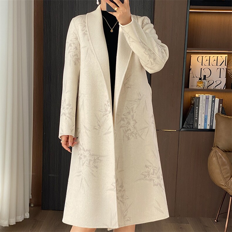 2025年秋季新款提花针织羊毛大衣外套时尚休闲通勤百搭，女装双面呢大衣，诗洋大衣