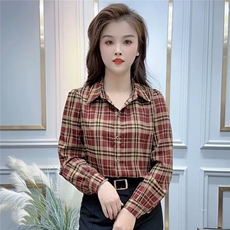 设计感时尚格子衬衫女2025春季新款宽松减龄显瘦休闲洋气百搭上衣，女装衬衫，思沃羊绒