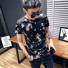 2021社会小伙男潮短袖韩版修身百搭夜店发型师印花修身T恤T64，男装T恤，星座419（原A233）